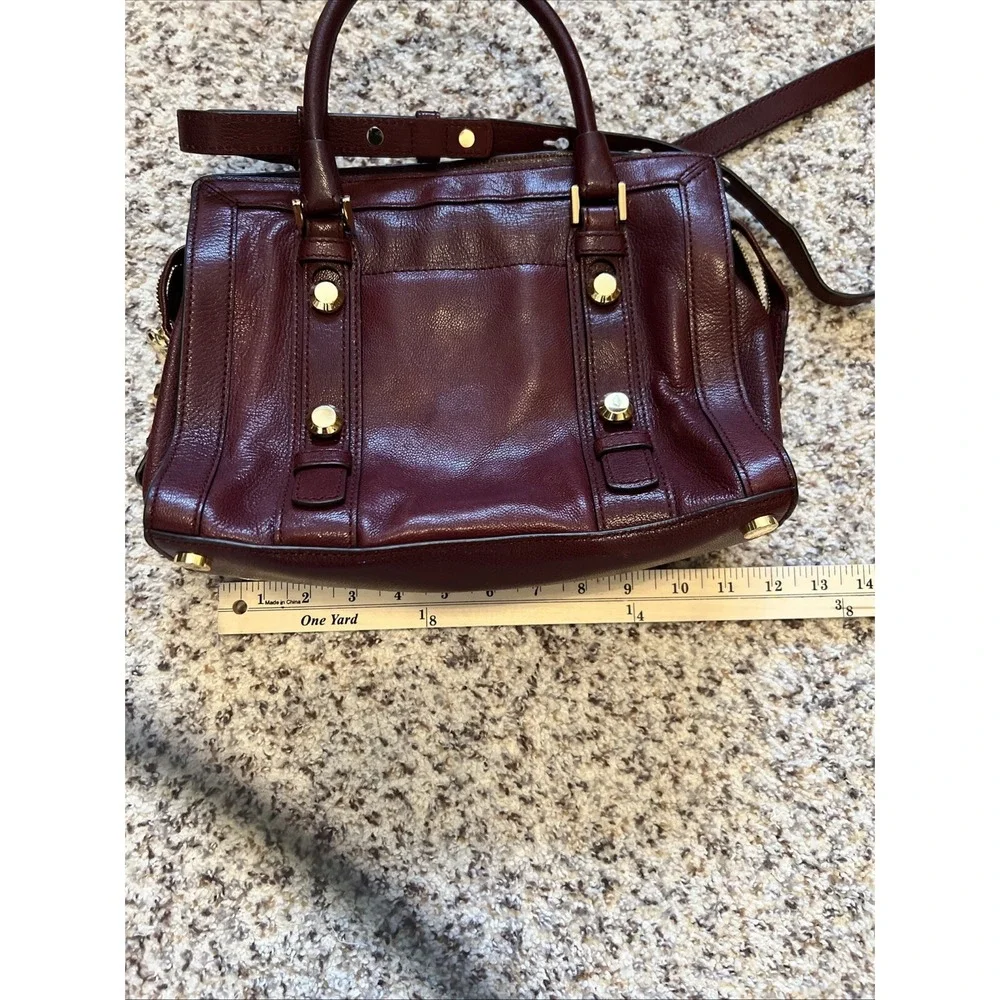 Michael Kors Tote Womens Burgundy Berry Zip Handbag Leather Trim Shoulder Straps